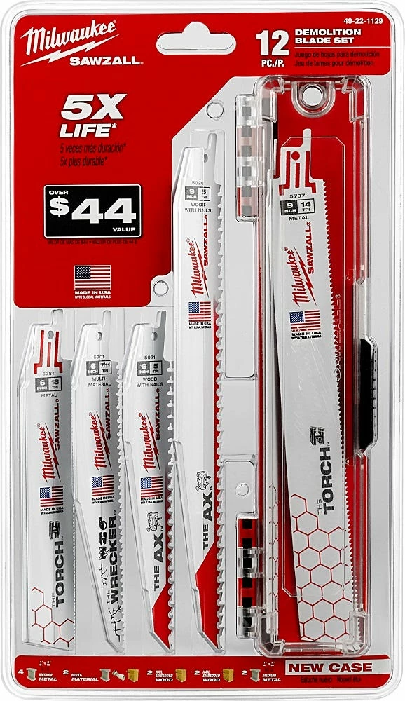 Milwaukee Sawzall Demolition Wood and Metal Cutting Bi-Metal Reciprocating Blade Set (12 Piece) - 49-22-1129 - Sawzall Blades
