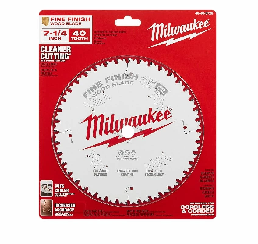Milwaukee 7-1/4 Inch 40T Fine Finish Circular Saw Blade 48-40-0726 - Circular Saw Blades