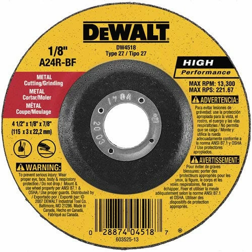 DeWalt 4 1/2" x 1/8" x 5/8" 11 Metal Wheel DW4522 - Replacement Parts & Accessories - Image 2