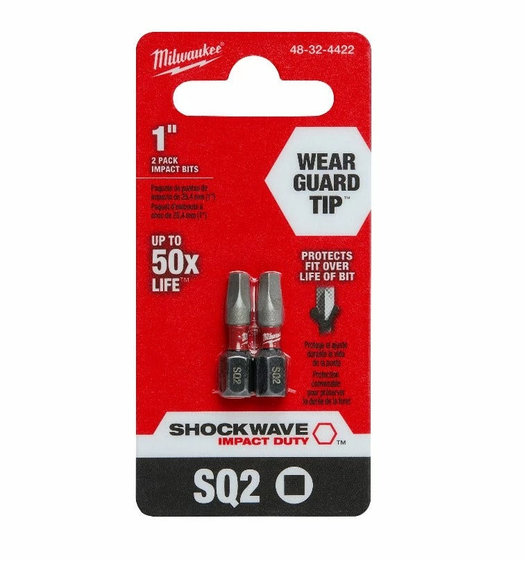 Milwaukee Shockwave Impact Square Recess -2 Insert Bits 48-32-4422 - Replacement Parts & Accessories