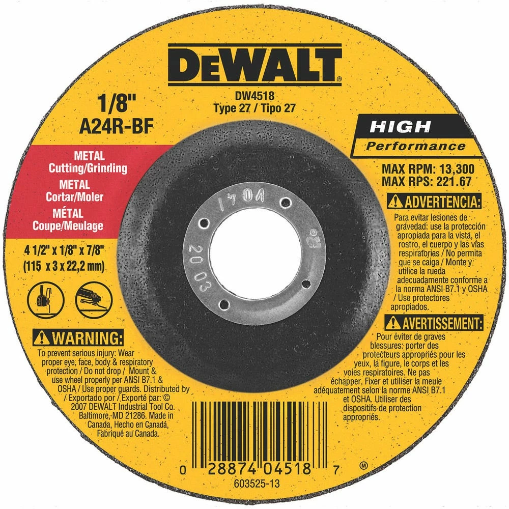 DeWalt 4 1/2" x 1/8" Metal Grinding Wheel DW4518 - Replacement Parts & Accessories