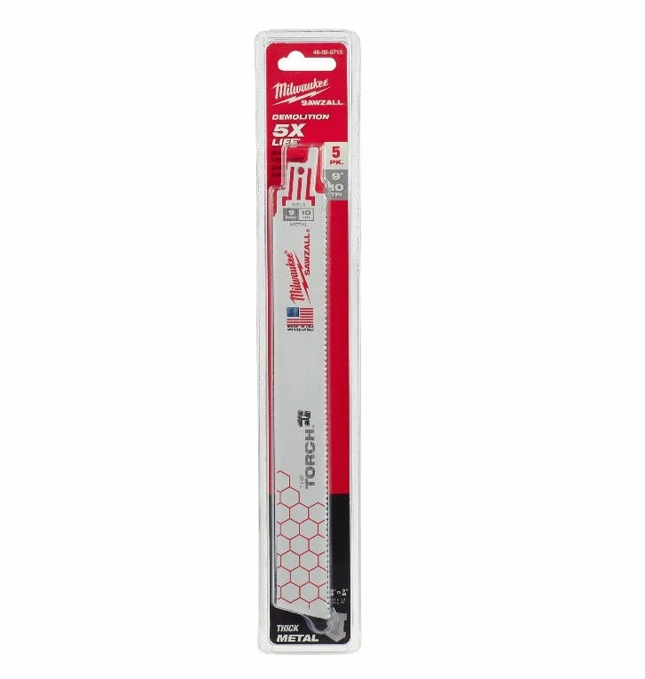 Milwaukee 9" 10 TPI The Torch Sawzall Blades, 5 Pack - 48-00-5713