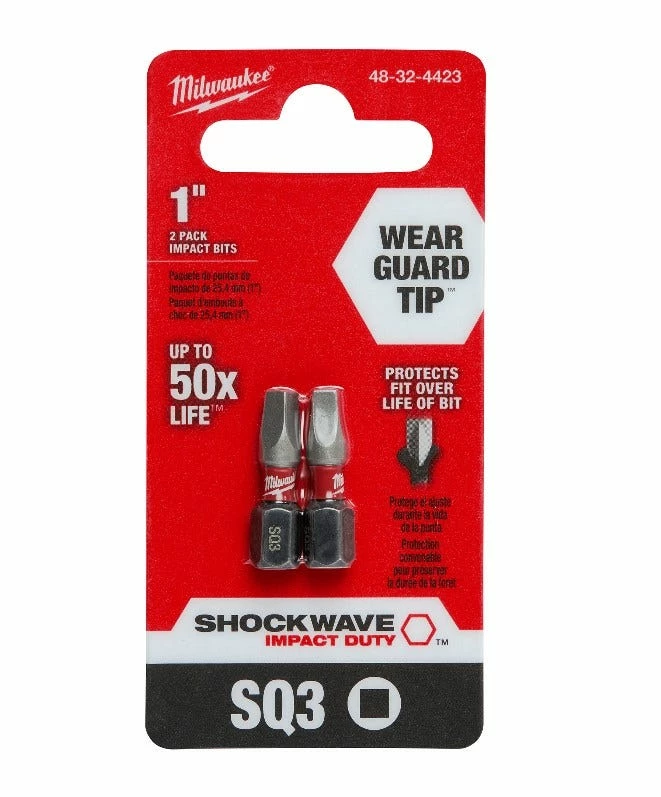 Milwaukee Shockwave Impact Square Recess -3 Insert Bits 48-32-4423 - Replacement Parts & Accessories