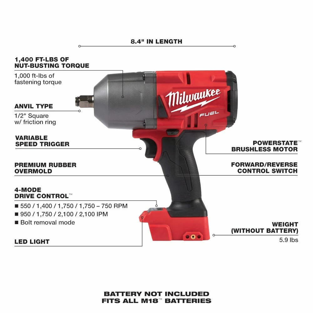 Milwaukee M18 FUEL 18-Volt Lithium-Ion Brushless Cordless 1/2" Impact Wrench with Friction Ring, Tool-Only 2767-20 - Other - Image 4