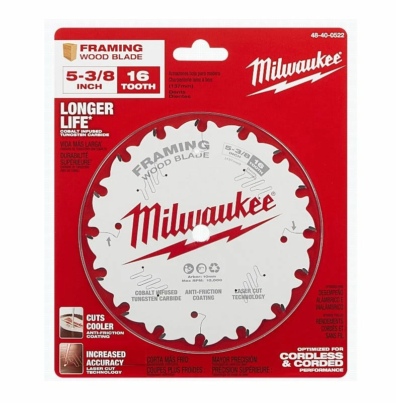 Milwaukee 5-3/8 Inch 16T Framing Circular Saw Blade 48-40-0522 - Circular Saw Blades