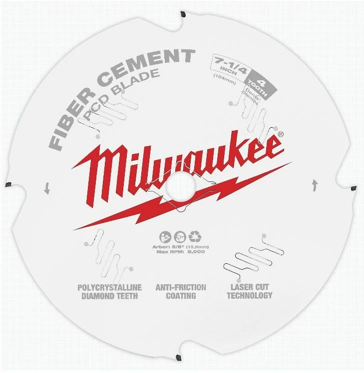 Milwaukee 7-1/4 Inch PCD/Fiber Cement Circular Saw Blade 48-40-7000 - Circular Saw Blades