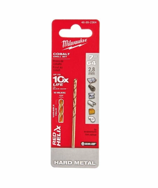 Milwaukee 7/64" Cobalt Red Helix Drill Bit - 48-89-2304 - Drill Bits