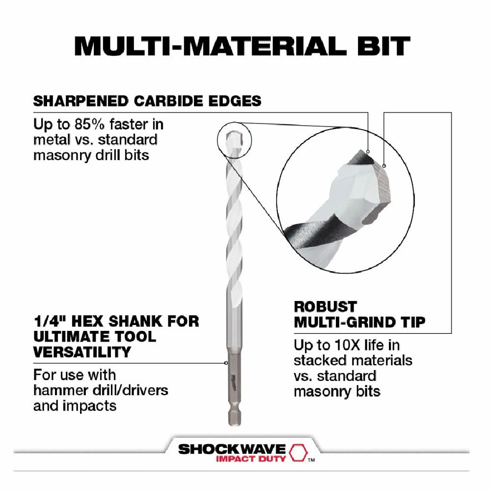Milwaukee 3/8" x 4" x 6" Shockwave™ Carbide Multi-Material Drill Bit - 48-20-8890 - Power Tool Accessories - Image 5