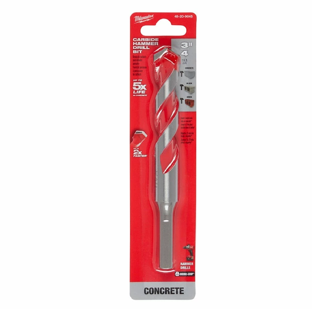 Milwaukee® 3/4" x 4" x 6" Carbide Hammer Drill Bit - 48-20-9045 - Power Tool Accessories - Image 2