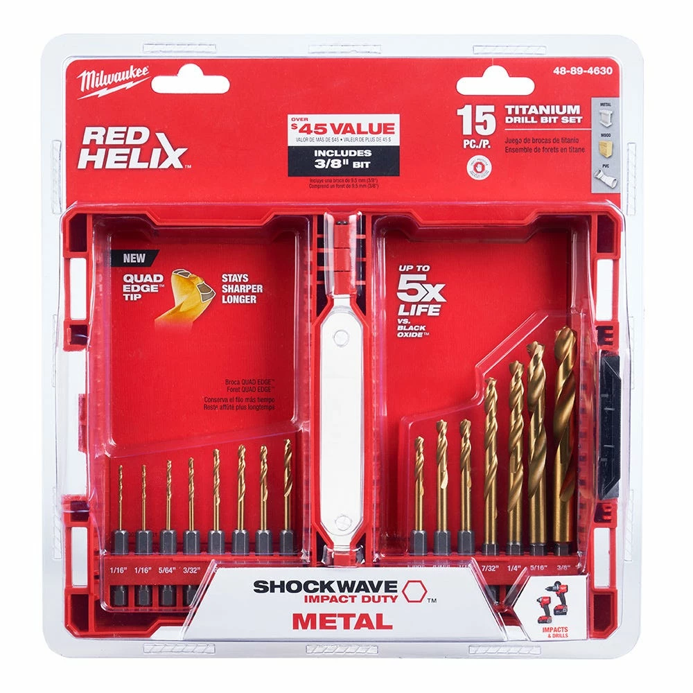 Milwaukee Shockwave™ Red Helix™ Titanium Drill Bit Set, 15-Pieve Set - 48-89-4630 - Drill Bits - Image 2