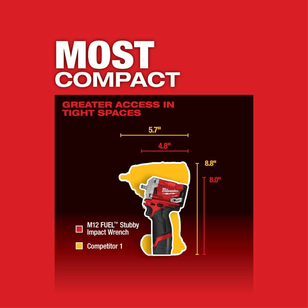 Milwaukee M12 Fuel 12-Volt Lithium-Ion Cordless Brushless Stubby 3/8" Impact Wrench - 2554-20 - Drills - Image 13