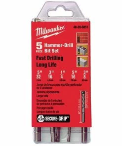 Milwaukee 3-Flat Secure-Grip Hammer Drill Bit Set, 5 Piece Set - 48-20-8851 - Drill Bits