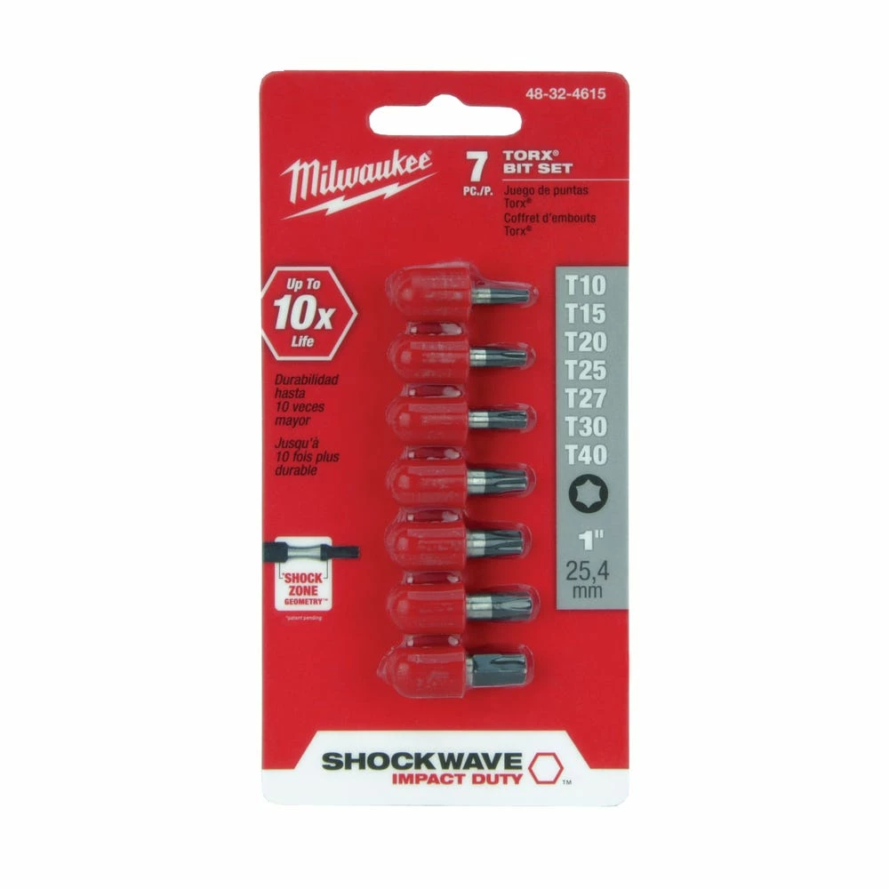 Milwaukee Tools Shockwave 7 Piece Torx 1" Insert Bit Set - 48-32-4615 - Replacement Parts & Accessories