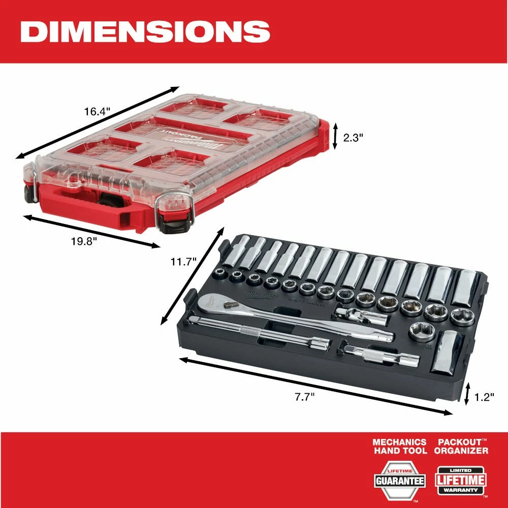 Milwaukee 3/8” Drive Metric Ratchet & Socket Set with Packout Low-Profile Compact Organizer, 32 Piece Set - 48-22-9482 - Other Accessories - Image 5