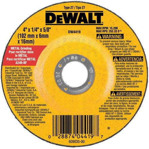 DeWalt 4" x 1/4" x 5/8" High Performance Metal Grinding Wheel DW4419 - Replacement Parts & Accessories - Image 2