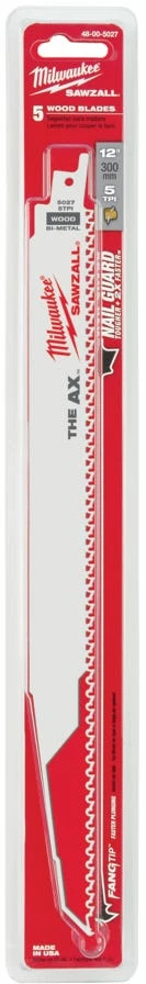 Milwaukee Tools 12 inch 5/8 TPI The Ax Sawzall Blade 5 Pack 48-00-5027 - Sawzall Blades - Image 3