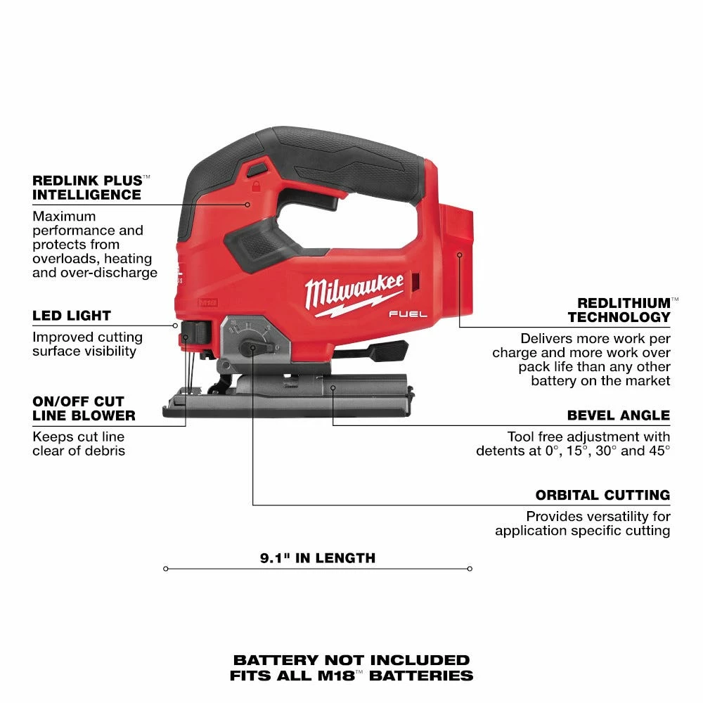 Milwaukee M18 Fuel 18-Volt Lithium-Ion Brushless/Cordless Jig Saw, Bare Tool - 2737-20 - Jigsaws - Image 7