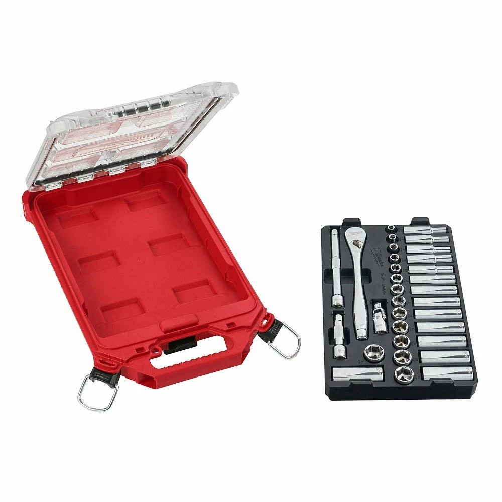 Milwaukee 3/8” Drive Metric Ratchet & Socket Set with Packout Low-Profile Compact Organizer, 32 Piece Set - 48-22-9482 - Other Accessories - Image 2