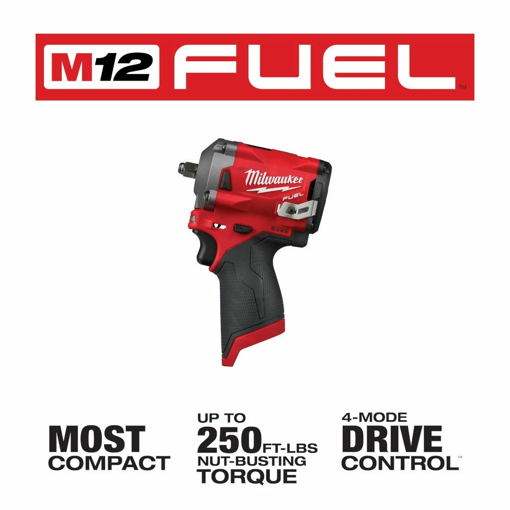 Milwaukee M12 Fuel 12-Volt Lithium-Ion Cordless Brushless Stubby 3/8" Impact Wrench - 2554-20 - Drills - Image 12
