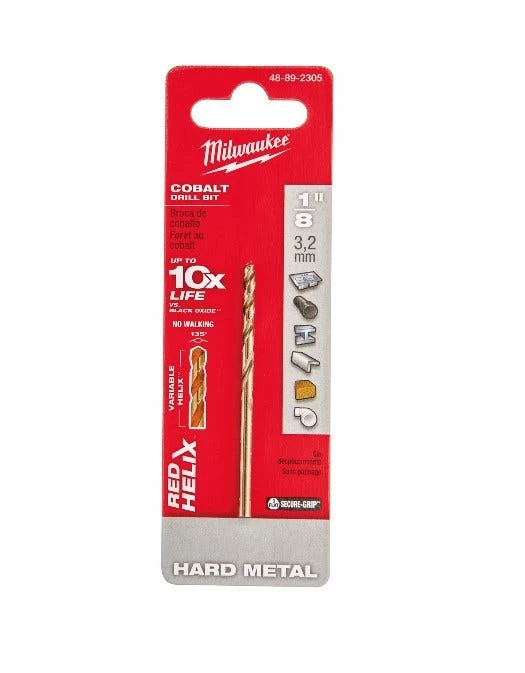 Milwaukee 1/8" Cobalt Red Helix Drill Bit - 48-89-2305 - Drill Bits