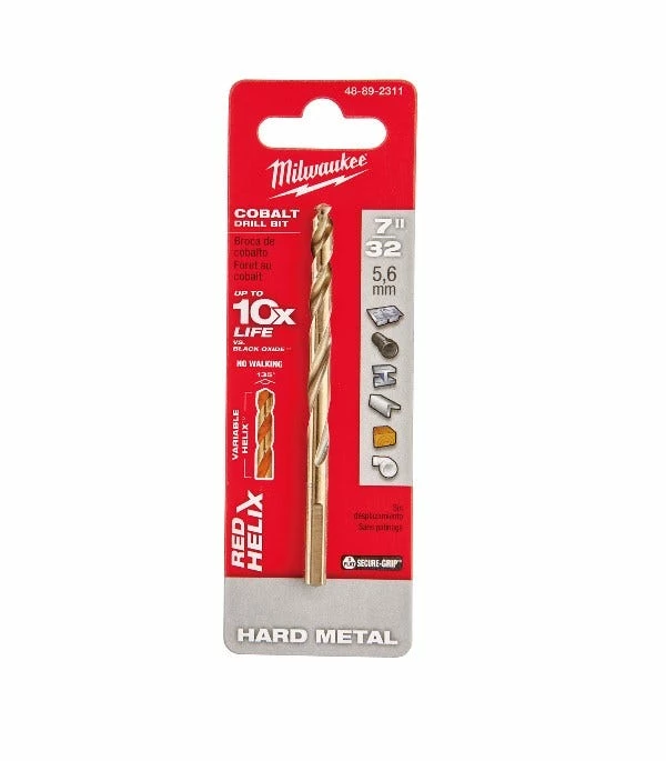 Milwaukee 7/32" Cobalt Red Helix Drill Bit - 48-89-2311 - Drill Bits