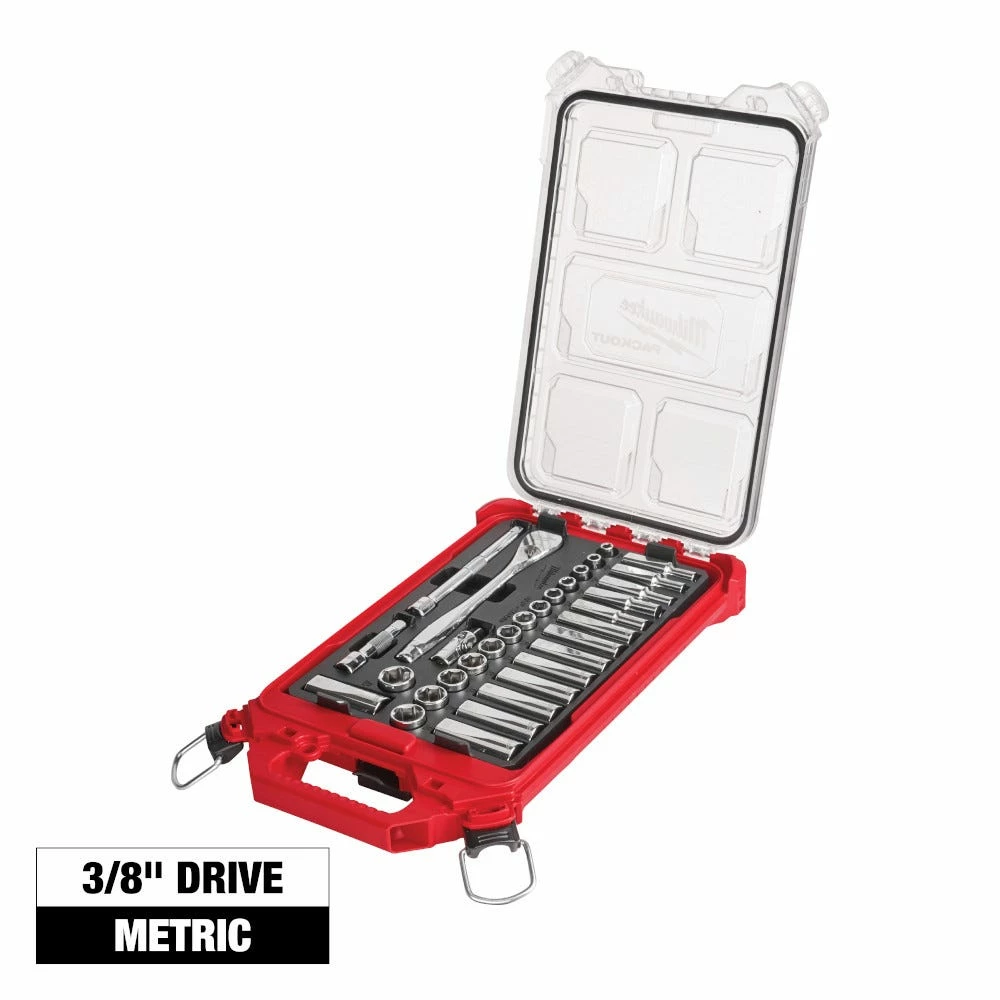 Milwaukee 3/8” Drive Metric Ratchet & Socket Set with Packout Low-Profile Compact Organizer, 32 Piece Set - 48-22-9482 - Other Accessories - Image 8