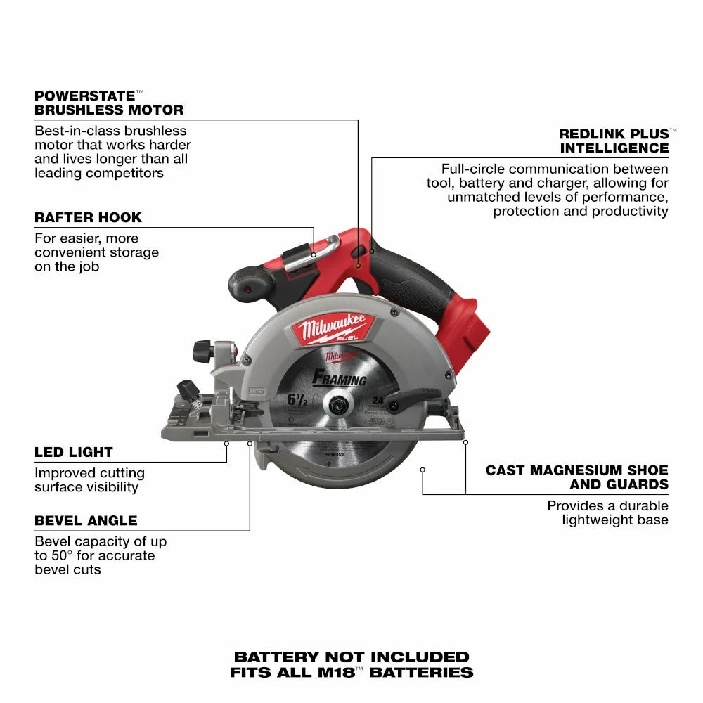 Milwaukee M18 18-Volt Lithium-Ion Brushless Cordless 6-1/2" Circular Saw, Tool Only - 2730-20 - Other - Image 5