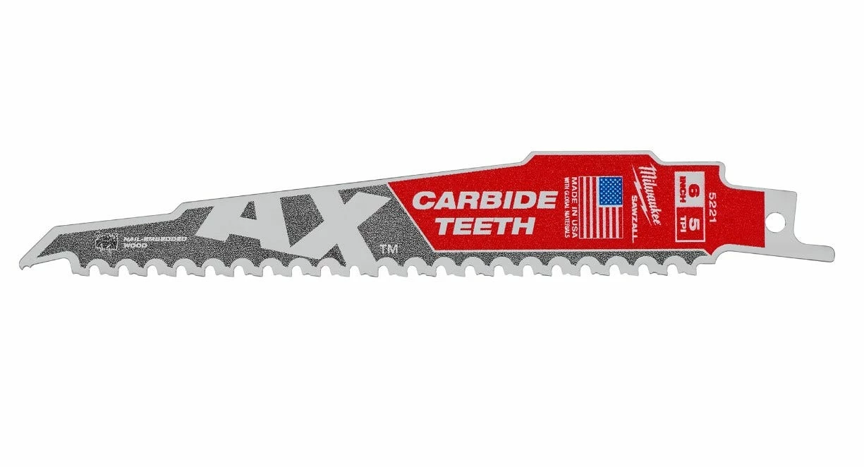 Milwaukee 6" 5TPI Sawzall The AX™ Reciprocating Saw Blade with Carbide Teeth - 48-00-5221 - Sawzall Blades - Image 2