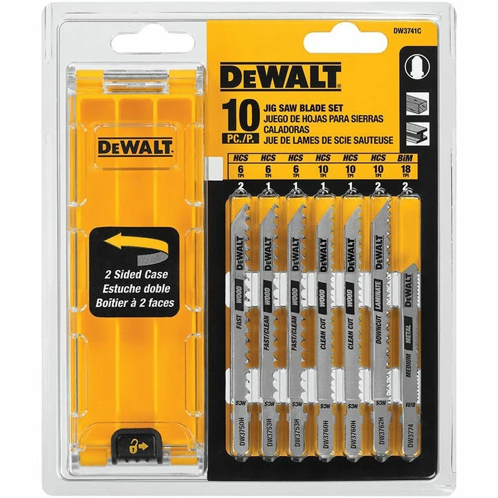 DeWalt 10 Piece T-Shank Jig Saw Blade Set with Case DW3741C - Replacement Parts & Accessories