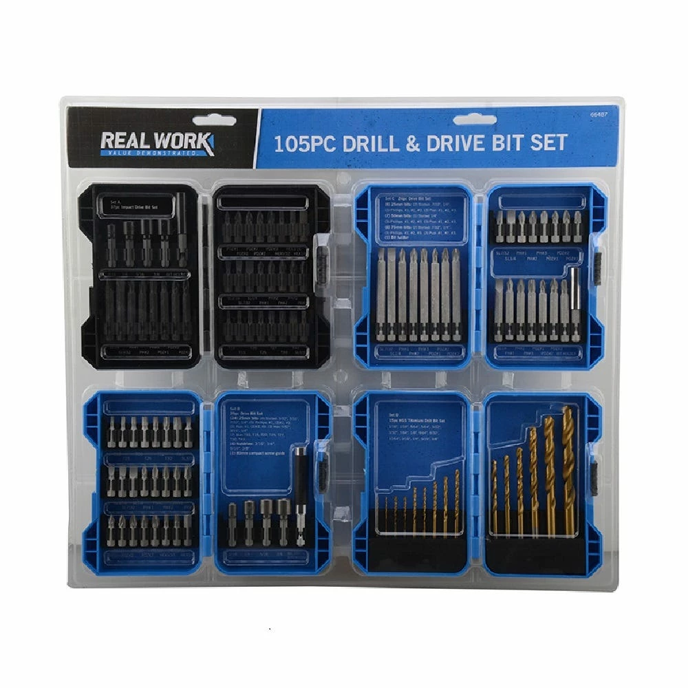 Real Work 105 Piece Drill & Drive Bit Set - 66487 - Drills & Drivers