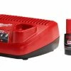 Milwaukee M12 12-Volt Lithium-Ion Compact 2-0 AH Battery Pack and Charger Starter Kit - 48-59-2420 - Batteries & Chargers
