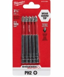 Milwaukee Shockwave 3-1/2 Inch Impact Phillips -2 Power Bits 5 Pack 48-32-4564 - Replacement Parts & Accessories
