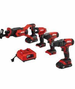 Skil 20V 4-Tool Combo Kit: Drill Driver, Impact Driver, Reciprocating Saw, Spot Light CB739601 - Air Tools