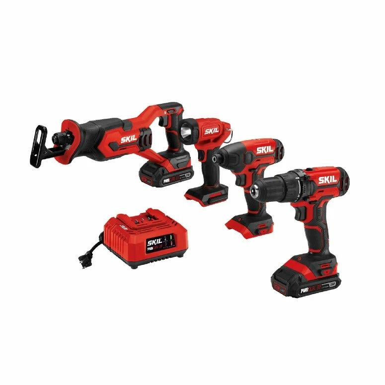 Skil 20V 4-Tool Combo Kit: Drill Driver, Impact Driver, Reciprocating Saw, Spot Light CB739601 - Air Tools