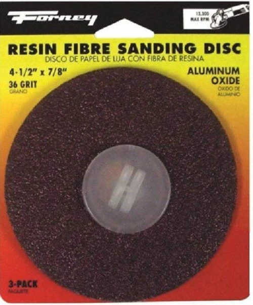Forney 3 pk Sanding Disc 4 1/2 inch x 7/8 inch 36 Grit 71668 - Replacement Parts & Accessories